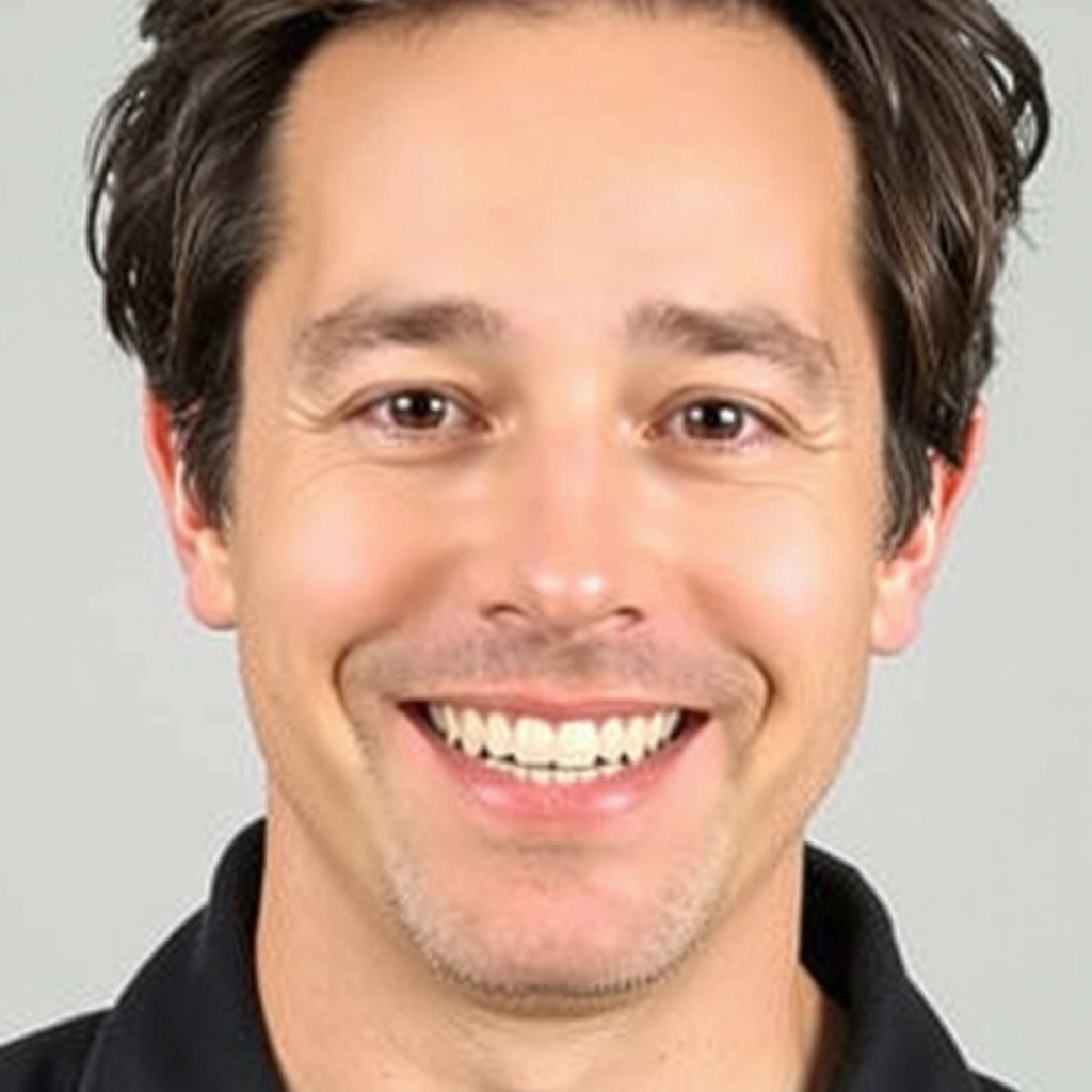 Ein lächelnder Klient, männlich, mittleren Alters, mit strahlenden Augen.