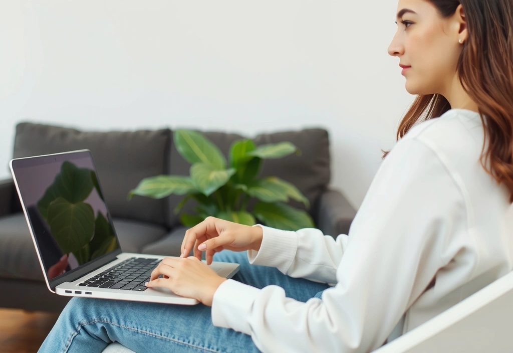 Person am Laptop bei einer Videokonferenz zur Online-Ernährungsberatung