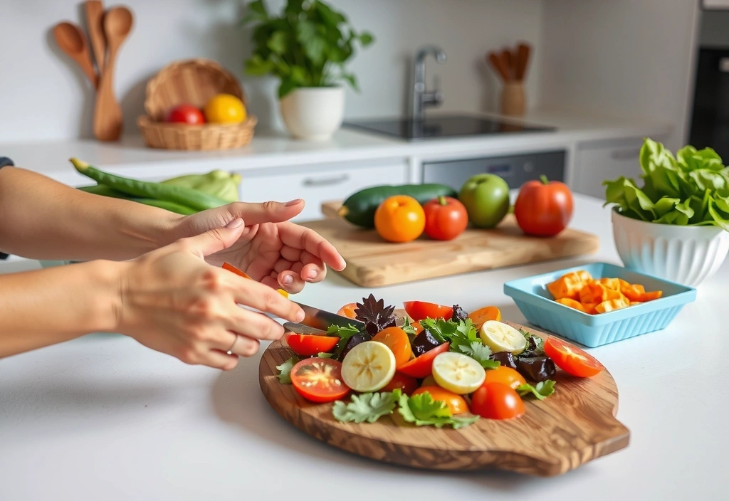 Eine Person bereitet zu Hause eine frische, gesunde Mahlzeit zu